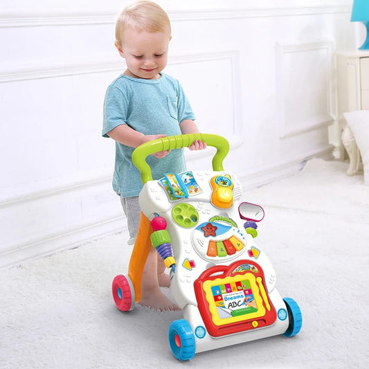 Baby walker with music and lights, equipped with an adjustable screw, suitable for first-step babies