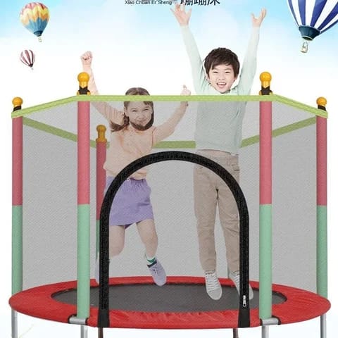 Indoor trampoline priced in yuan, jumper for kids and adults, kids’ jumping trampoline, children’s trampoline with safety railing for fitness, thick springs, shock-absorbing, non-slip
