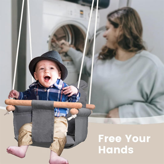 Sofam Kids Swing: Indoor & Outdoor Fabric Swing for Infants and Toddlers, Hanging Wooden Seat, Tree & Backyard Swing