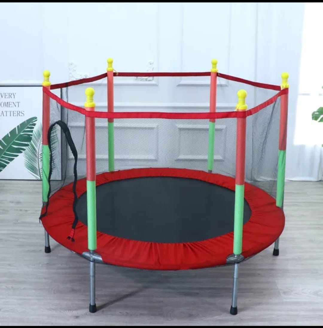 Indoor trampoline priced in yuan, jumper for kids and adults, kids’ jumping trampoline, children’s trampoline with safety railing for fitness, thick springs, shock-absorbing, non-slip