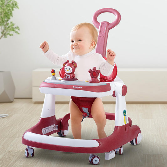 Baby Walker 3 in 1,with Parent Push Handle and Adjustable Height Cushion,Attractive Toys and Entertaining Music,Anti-Rollover Baby Stroller