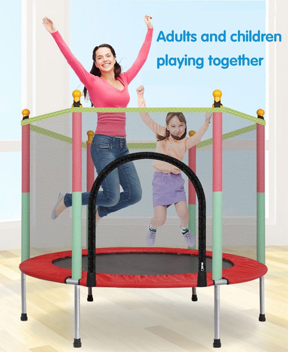 Indoor trampoline priced in yuan, jumper for kids and adults, kids’ jumping trampoline, children’s trampoline with safety railing for fitness, thick springs, shock-absorbing, non-slip