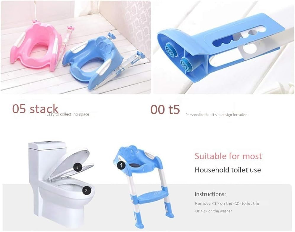 Besthls Kids Toilet Training Seat with Ladder, featuring a step and a training seat suitable for boys and girls. This toddler toilet training seat includes a soft padded anti-cold cushion, side handles, and wide non-slip steps, in a light sky blue color.