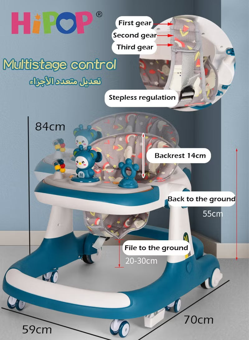 Baby Walker 3 in 1,with Parent Push Handle and Adjustable Height Cushion,Attractive Toys and Entertaining Music,Anti-Rollover Baby Stroller