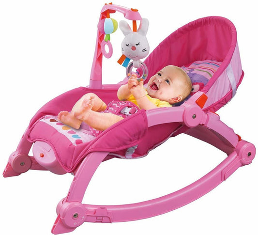 BAYBEE Portable Rocker Bouncer with Selectable Vibrator Mode and Toys PVC Feeding Chair/Swing for Babies/Kids/Toddler 1-2 Years (Pink)